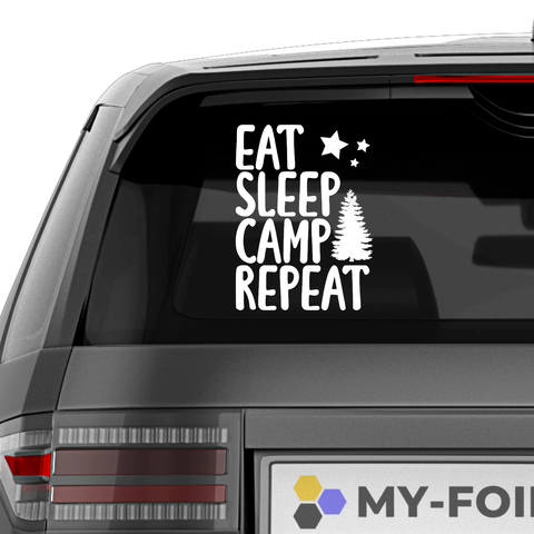 Eat sleep camp repeat Aufkleber - Beispielansicht