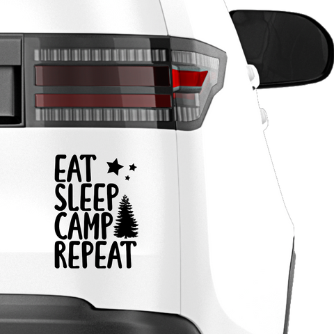 Eat sleep camp repeat Aufkleber - Beispielansicht
