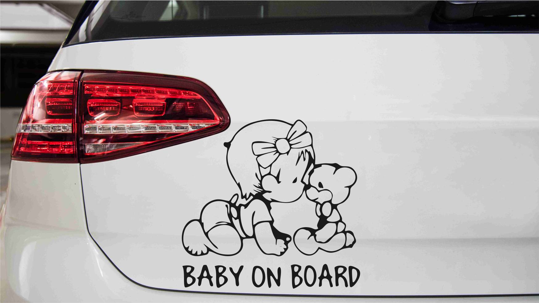 Mädchen mit Teddy Baby on Board Autoaufkleber