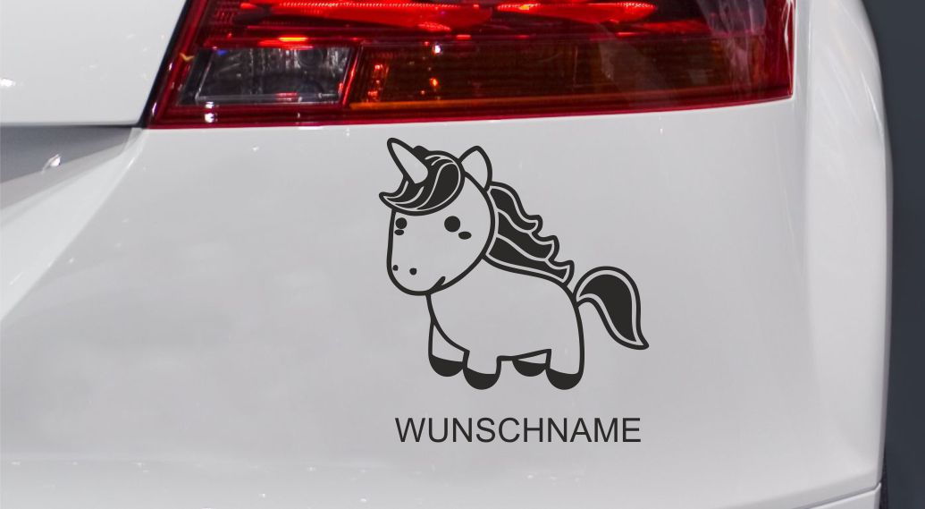 Einhorn mit Wunschnamen Autoaufkleber