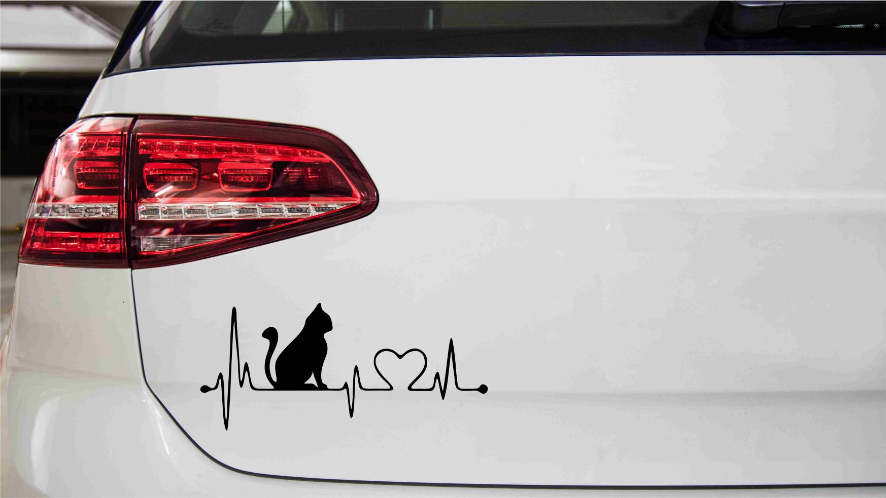 Herzschlag Katze mit Herz Autoaufkleber │My-Foil Online Shop