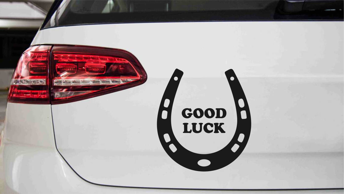 Hufeisen mit Text Good Luck Autoaufkleber