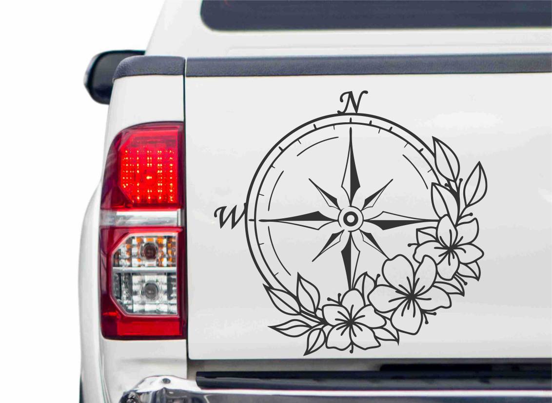Kompass mit Blumen Autoaufkleber