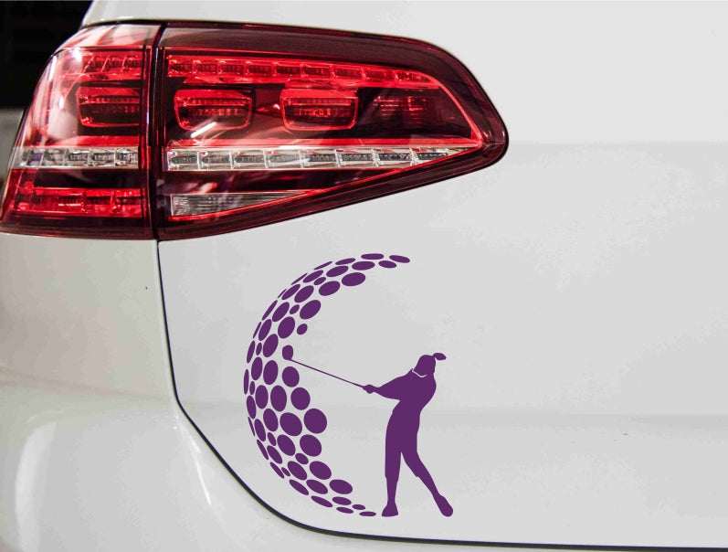 aufkleber-golfspielerin-mit-golfball-violett